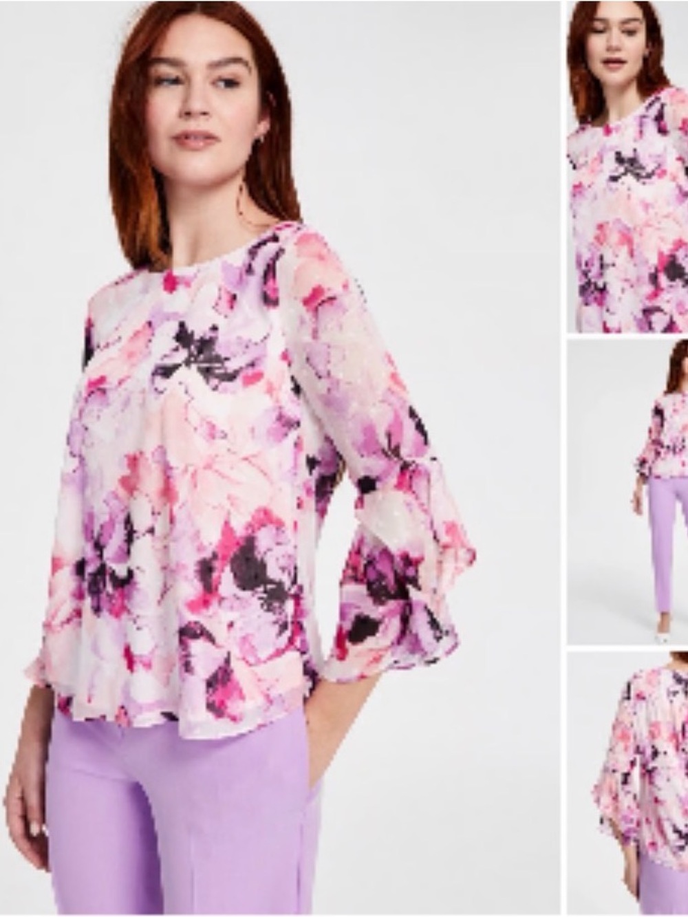 KASPER Floral Flutter Sleeve Blouse Sz M
